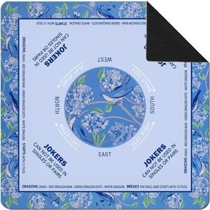 Blue Hydrangea Bird Chinoiserie Mahjong Mat